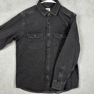 Old Navy Workwear Shirt Button Up Men Medium Black Flap Denim Pocket Long Sleeve